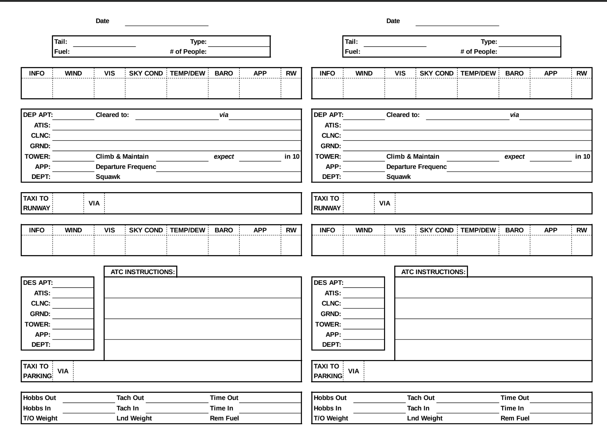 Flight kneeboard notes
