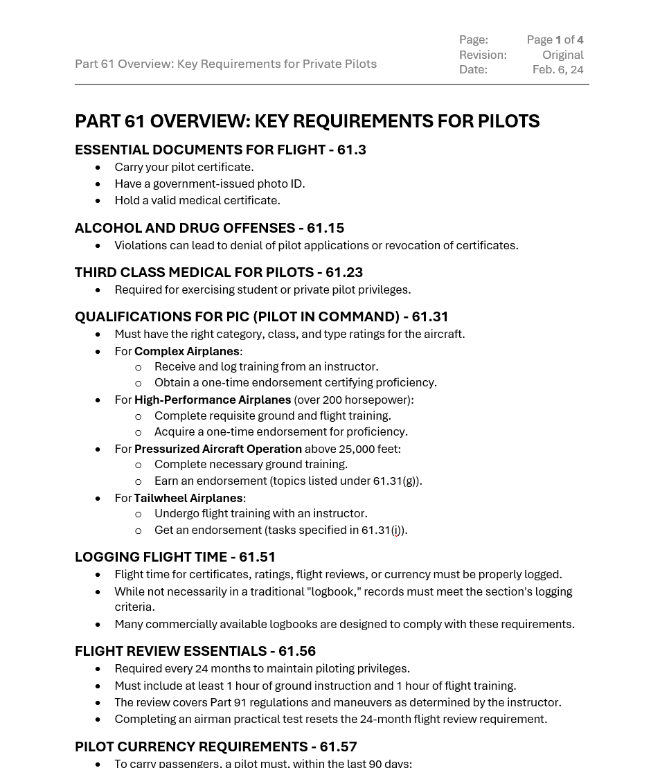 Part 61 Overview: Key Requirements for Private Pilots